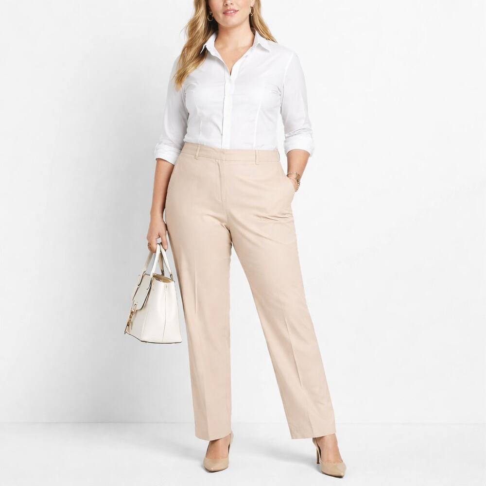 Lafayette 148 NY Barrow Straight Leg Pants Womens 18 Tan Stretch Career